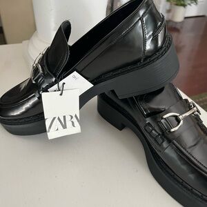 Zara Black Flats with Silver Detail